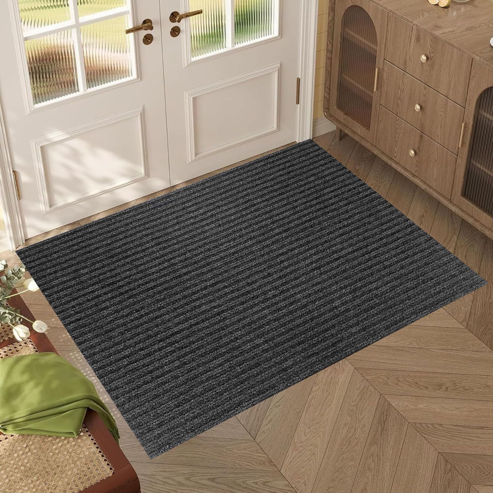 XUCHOU Washable Door Mats Indoor Outdoor 80 x 150 cm Non-Slippery Heavy Duty Stylish & Large Rubber Super Absorbent Entrance Mats for Inside, Front Back Door, Pets and Dogs, Black