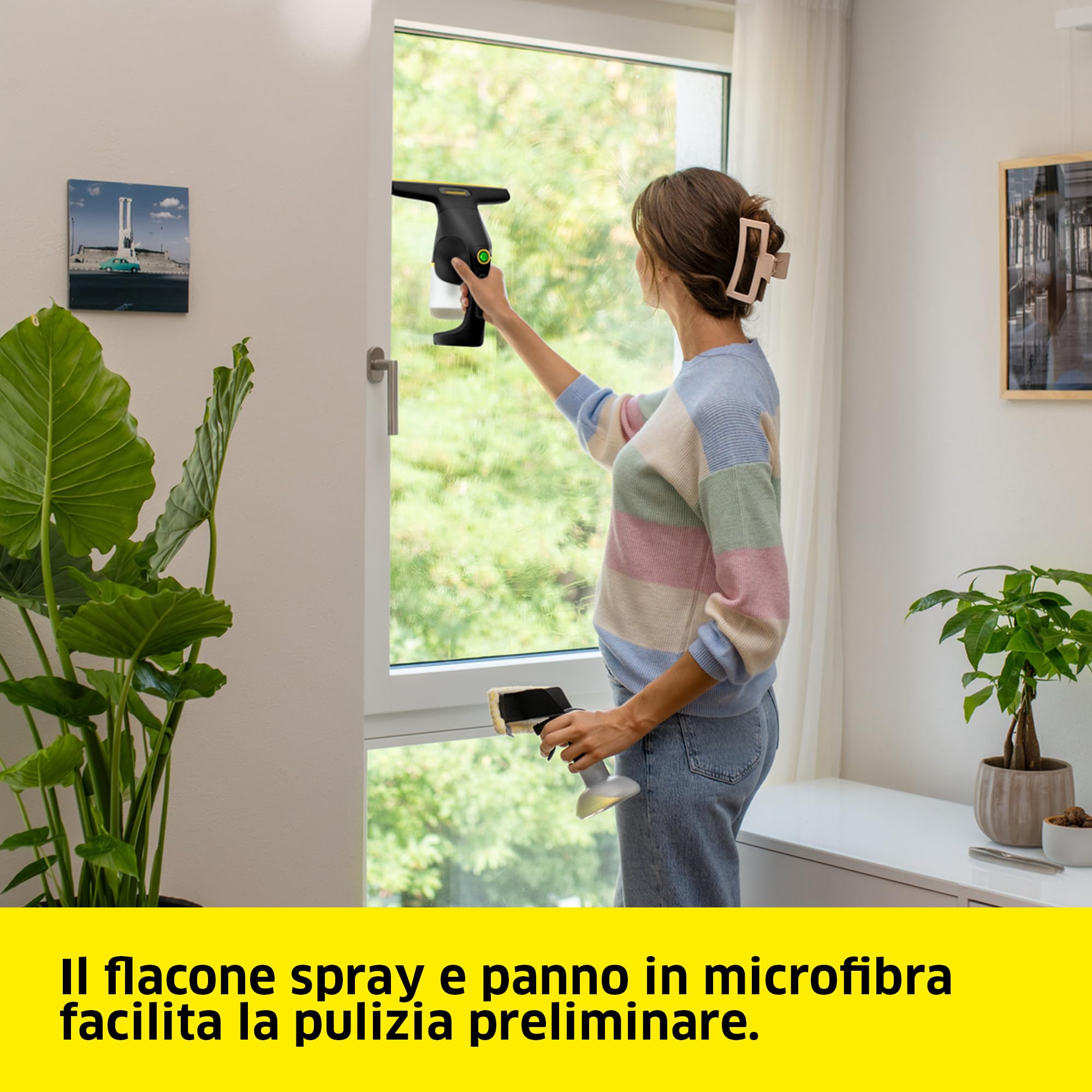 KÄRCHER lavavetri a batteria WV 1 Compact Care Extra+ Black, autonomia: 25 min, serbatoio dell'acqua sporca: 100 ml, peso: 0,5 kg, flacone spray e panno in microfibra, detergente per vetri (500 ml)