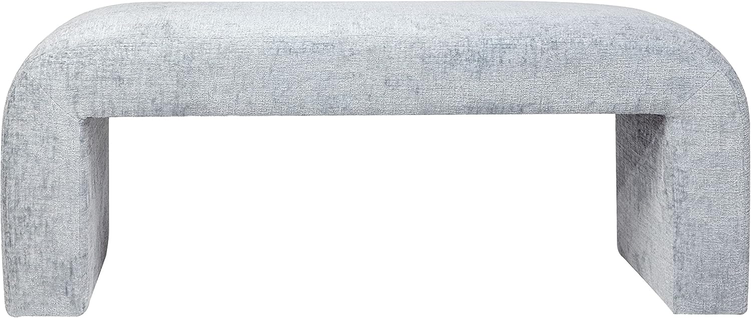 Jofran Sophia Modern Luxury Curved Upholstered Jacquard Bedroom Hallway Bench Small, Blue