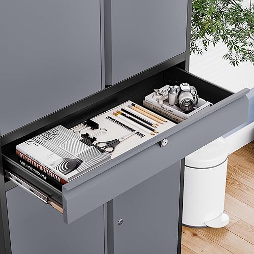 Miniatura 6 de LISSIMO Armario de almacenamiento de metal para garaje con cajón, gabinete de almacenamiento de garaje de 71 pulgadas con estantes ajustables y 4