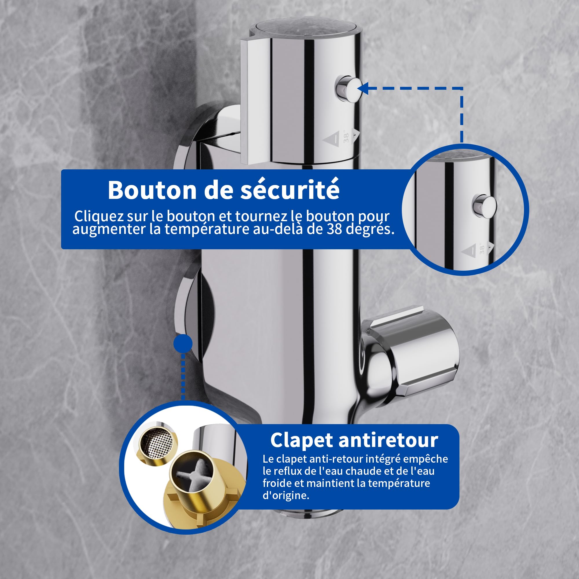 MORADO Barre de douche thermostatique,Barre de douche thermostatique pour caravane,Robinet mitigeur de douche thermostatique,Mini mitigeur de douche verticale,pour caravane,Yacht,Chrome