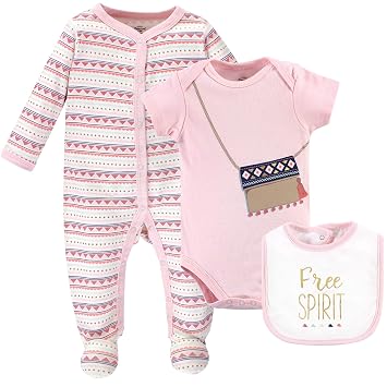 Little Treasure Unisex Baby Sleep and Play, Bodysuit and Bib, Free Spirit, 0-3 Months
