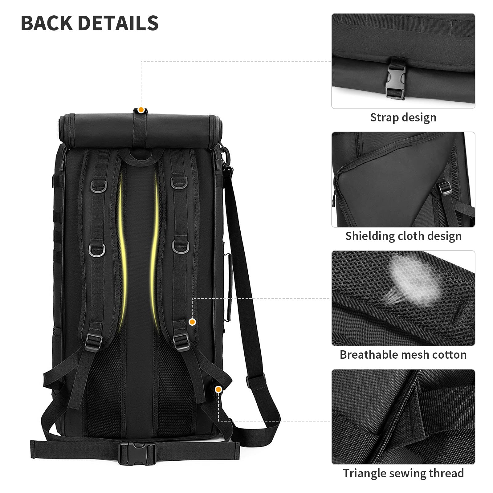 Selighting Mochila Táctica 40L 50L Impermeable, Bolsa Militar para Senderismo, Mochila de Asalto MOLLE 3 Vías para Trekking, Viajes, Camping y Deportes al Aire Libre Negro