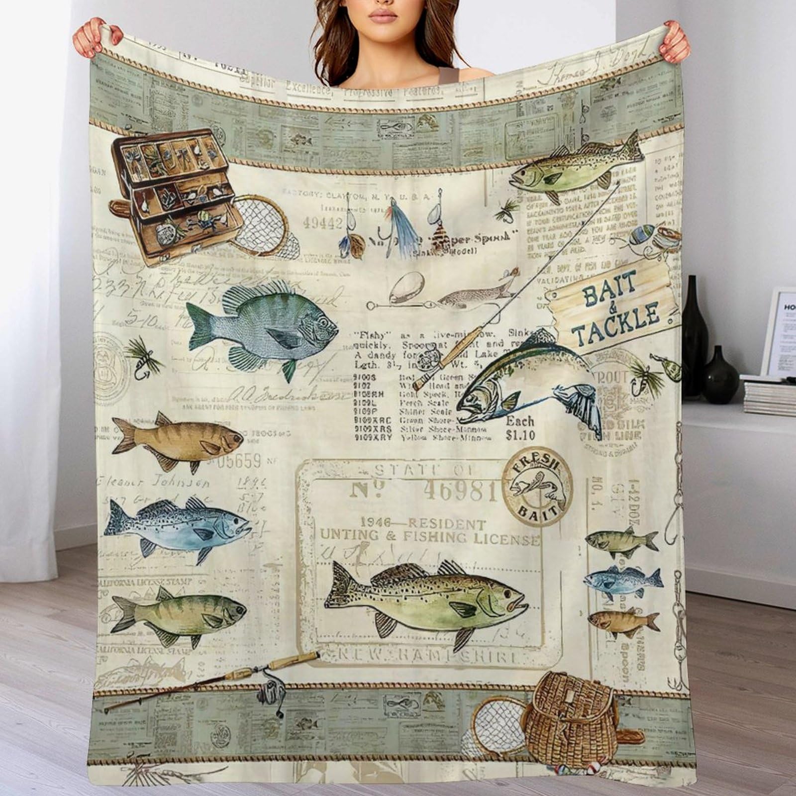 Fishing Blanket Gifts for Men and Kids - Soft Warm Cozy Fleece Throw for Adults - Fish Theme Couch Sofa Bed Cover 40"x50"