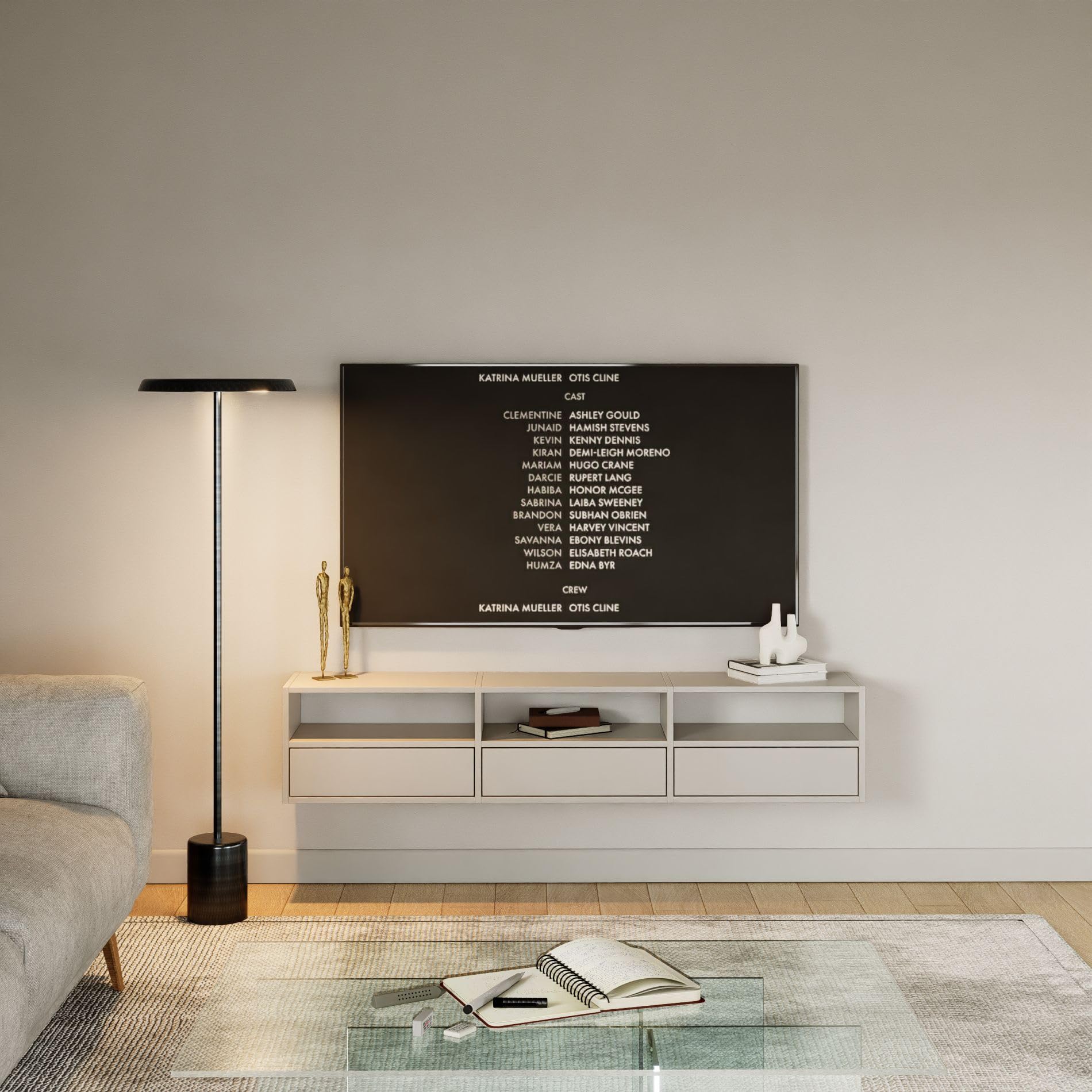 Selsey TV Lowboard - Kaschmir Farbe Moderne Fernseher Kommode 150 x 30 x 30 cm (BxTxH) TV Unterschrank für Wohnzimmer Schrank mit Klappen Push to Open Lowboard Hängend TV Cabinet Wandmontage