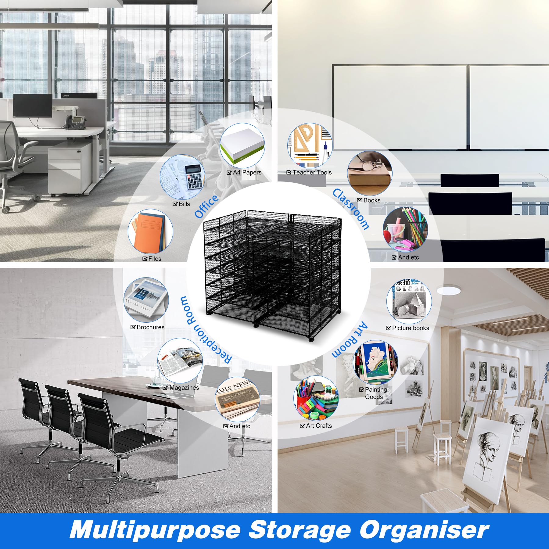 TQVAI Briefablage 13 Fächer Metall Dokumentenablage A4 Schreibtisch Organizer 7 Tier Papierablage Ablage Zeitschriftensammler Zubehör Organizer für Büro Zuhause Schule, Schwarz