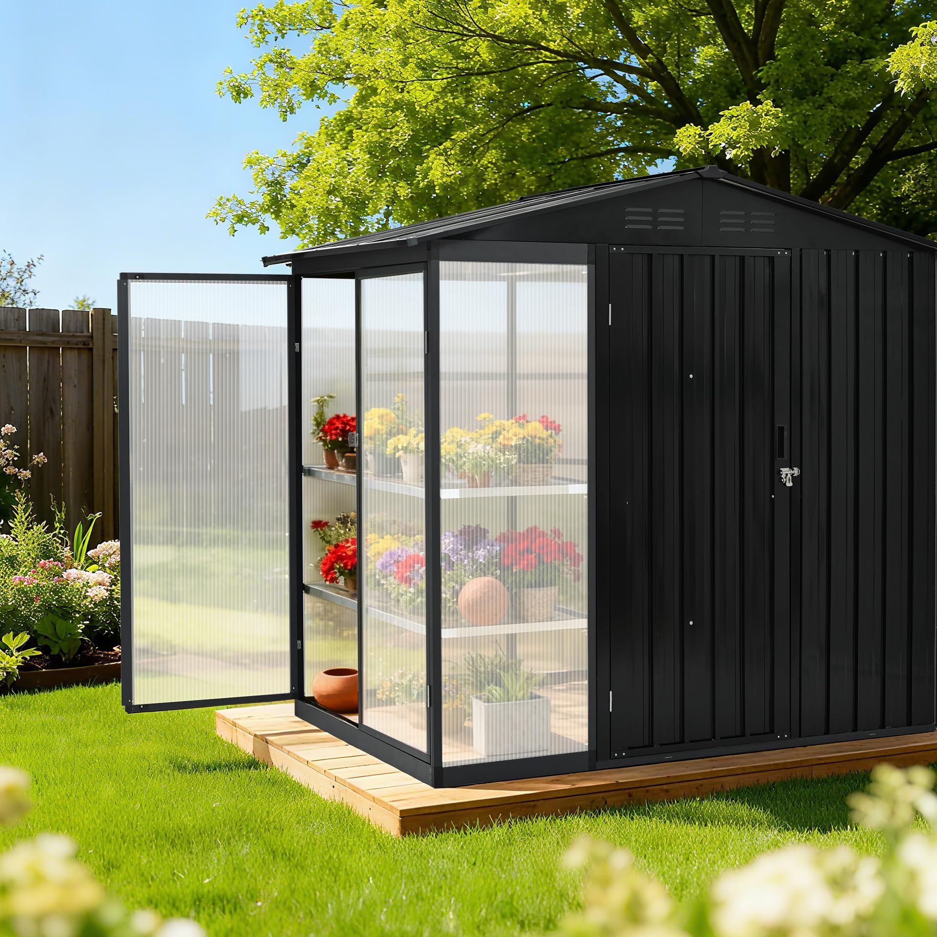 Amazon | OSJ 【温室付き】 物置 屋外 スチール 可動棚 倉庫 戸外収納 