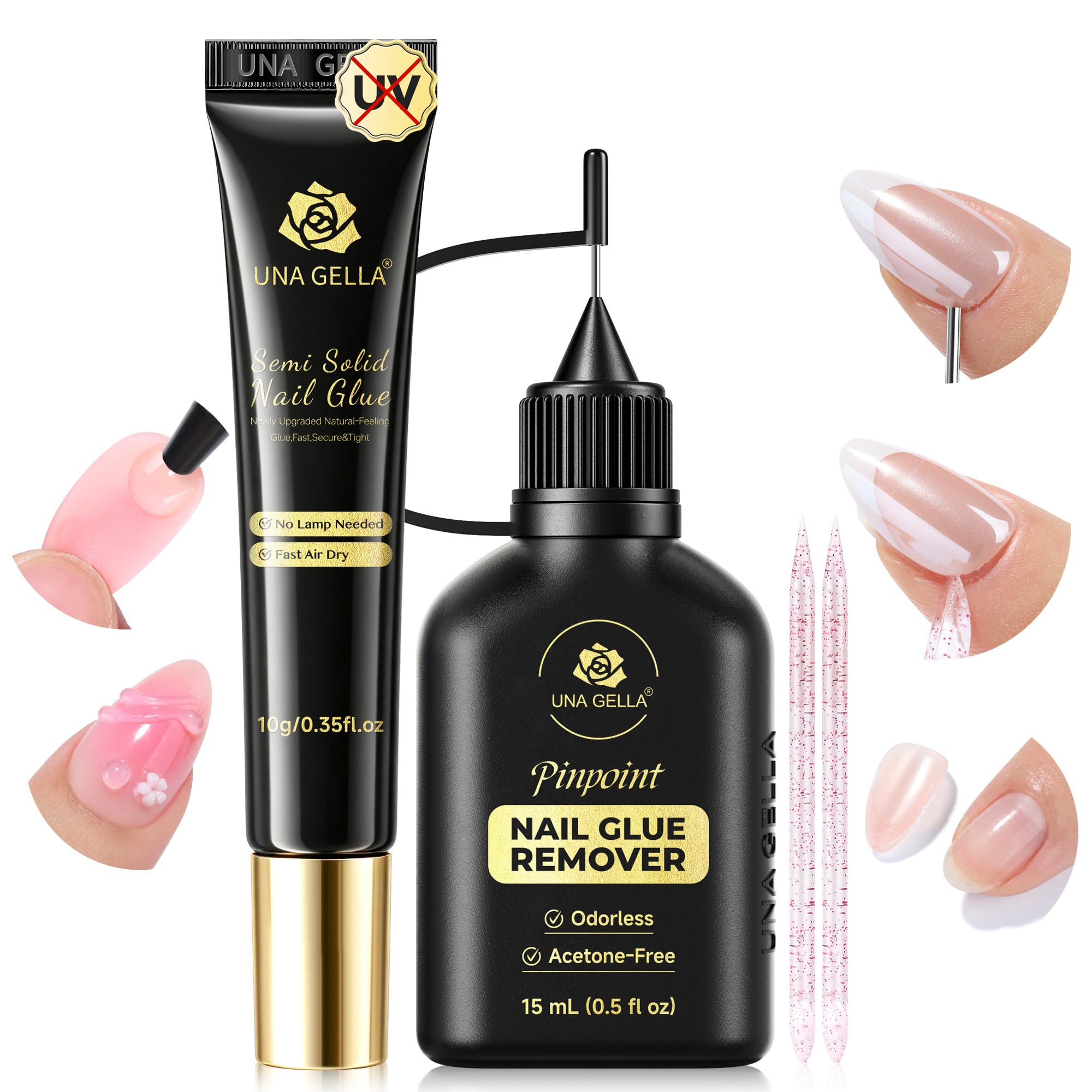 UNA GELLA Air-Dry Press On Nail Glue and Remover Set for Press On Nails