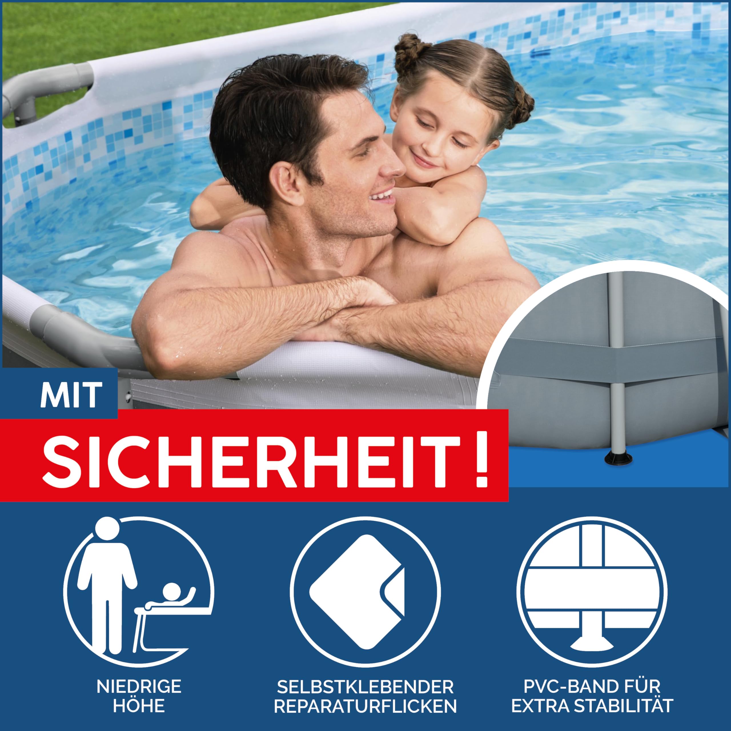 Bestway Power Steel Frame Pool Set oval 305 x 200 x 84 cm mit Filterpumpe grau