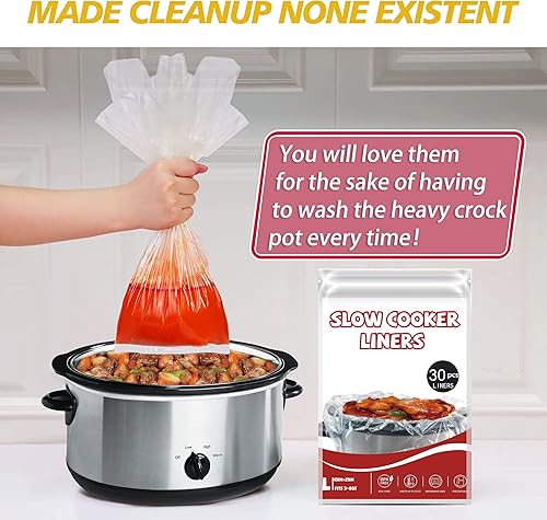 Miniatura 4 de Forros de cocción lenta (30 forros), forros de olla de cocción de 13 x 21 pulgadas para 3 a 8 cuartos de galón, bolsas de cocina desechables