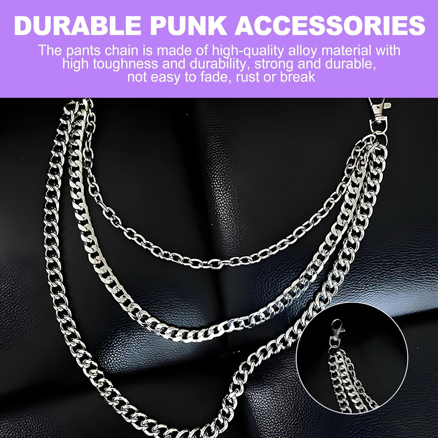 Pants Chain, Goth Punk Chains for Jeans, Hip Hop Layered Pocket Wallet Chain Belt Accessories for Men Women Eboy Egirl - Image 3