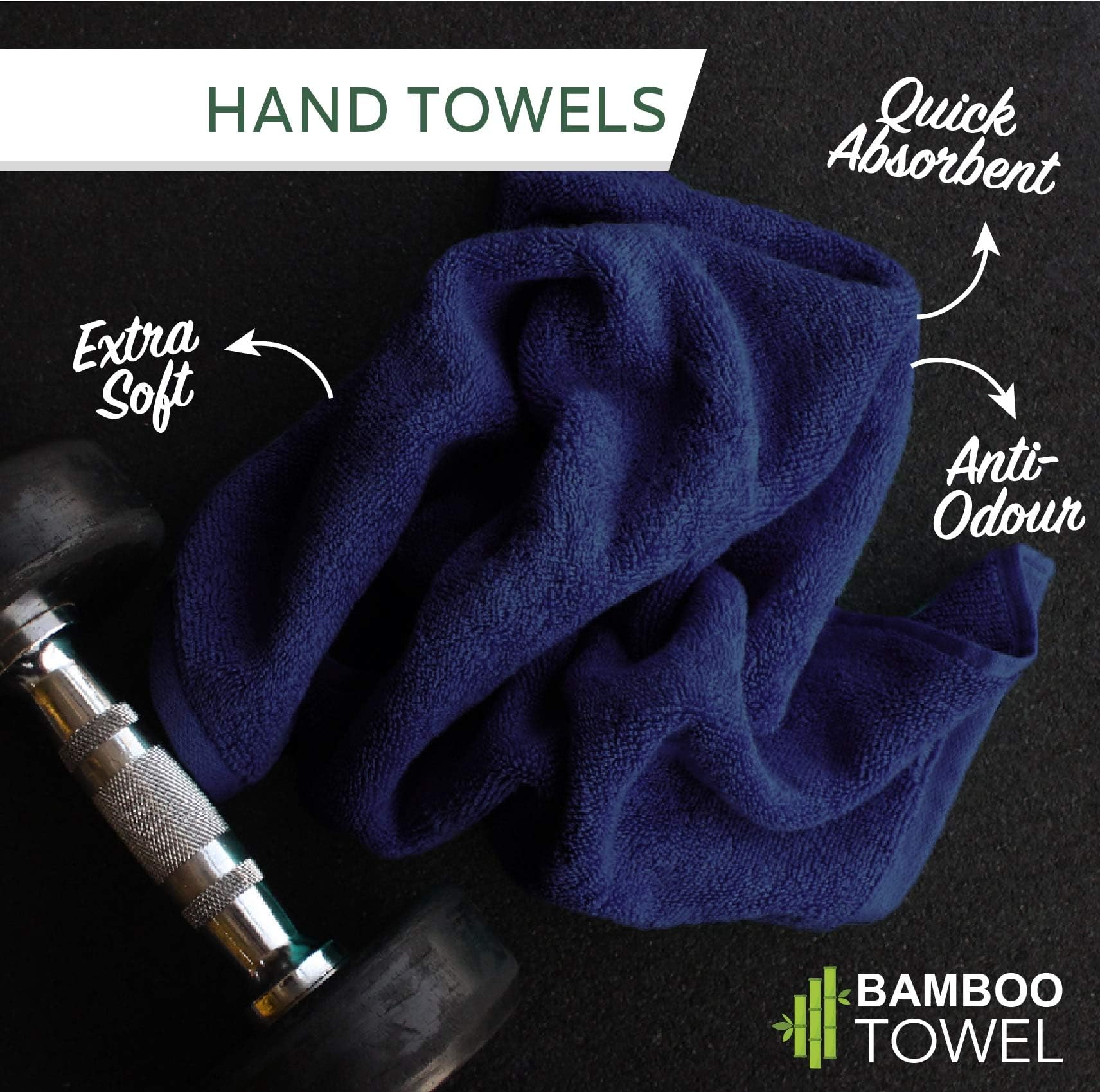 HEELIUM Bamboo Hand Towel | Ultra Absorbent & Anti-Bacterial | 3X Softer Than Cotton Towels | 65 X 40 cm - 600 GSM | Pack of 2 - Iris, Blue 1
