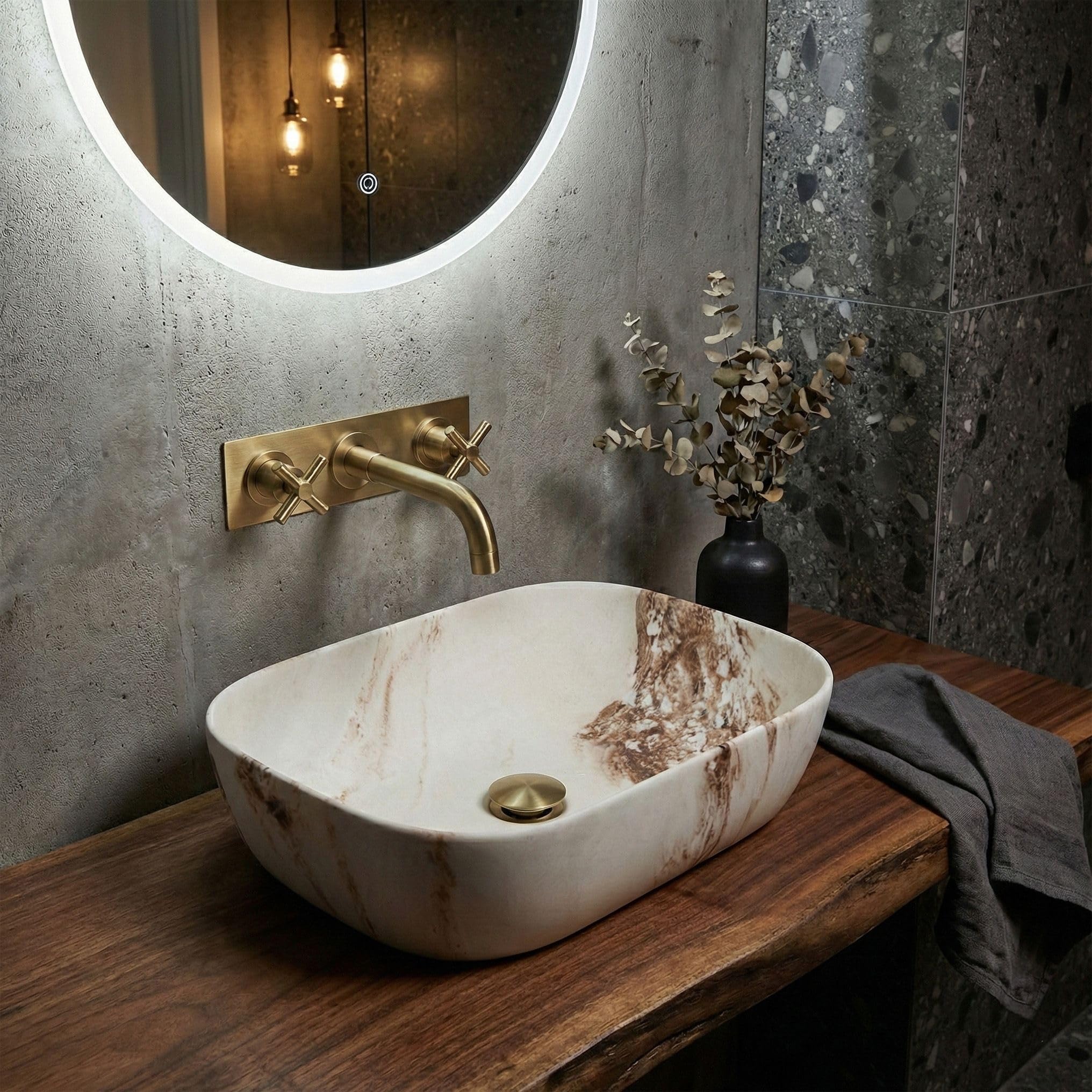 Lavabo Sobre Encimera Rea Belinda Marrone Matt Beige 46,5X33X13,5Cm
