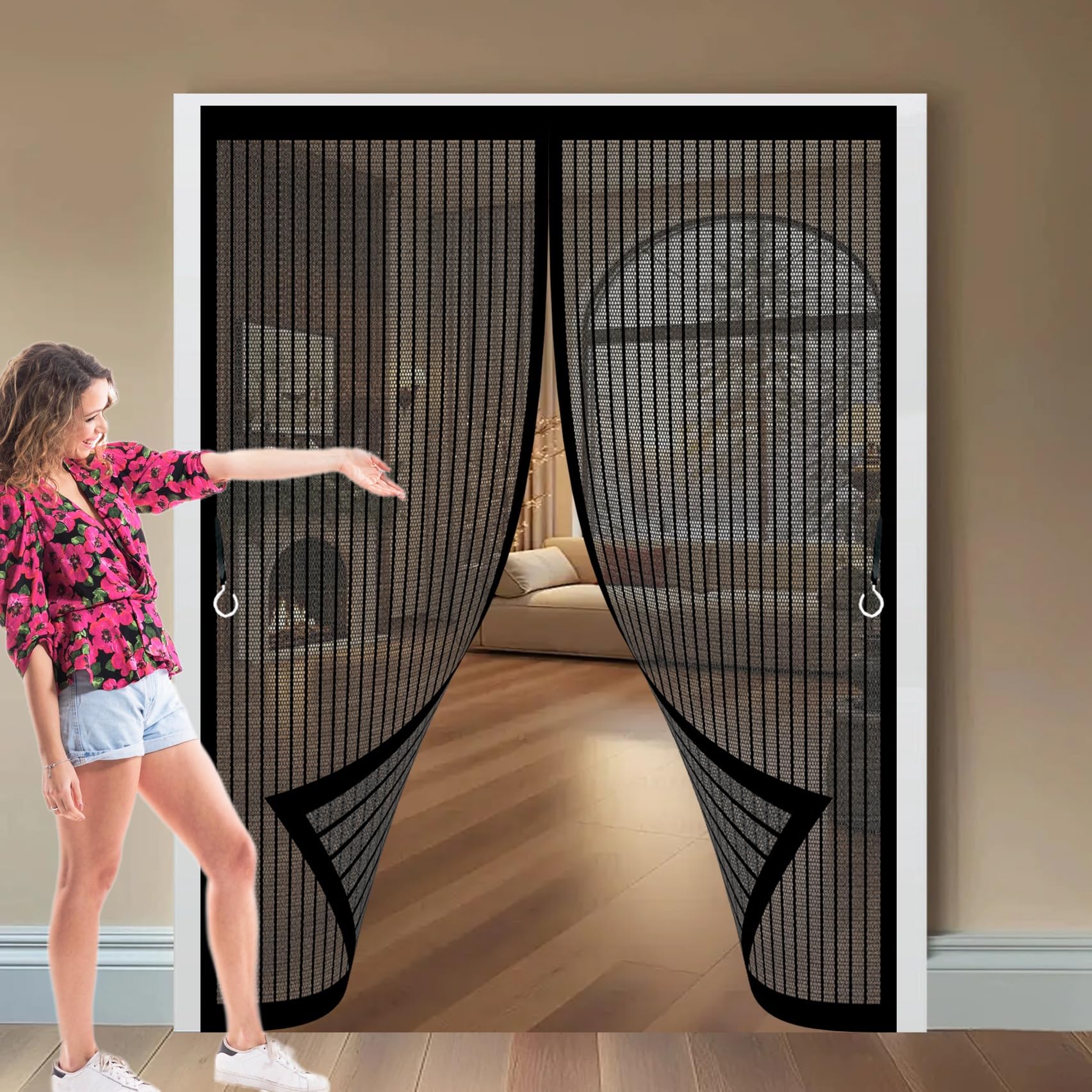 Xueqxue Black Door Fly Screen Curtain 184 X 220 Cm Automatically Close, No Gap, Easy To Install Without Drilling, Keep Bugs Out Lets Fresh Air In Fly Curtains For Doors For Patio Doors Bedroom,
