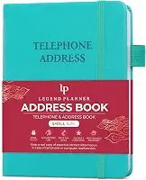 Legend Planner Livro de endereços com abas alfabéticas – Mini livro de contatos telefônicos para números de telefone, endereços, senhas, pequeno (turquesa)