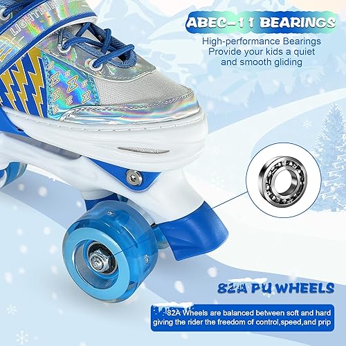 Miniatura 7 de whicow Patines de ruedas para niños y niñas, 4 tamaños ajustables para niños con todas las ruedas iluminadas, protección completa para deportes de