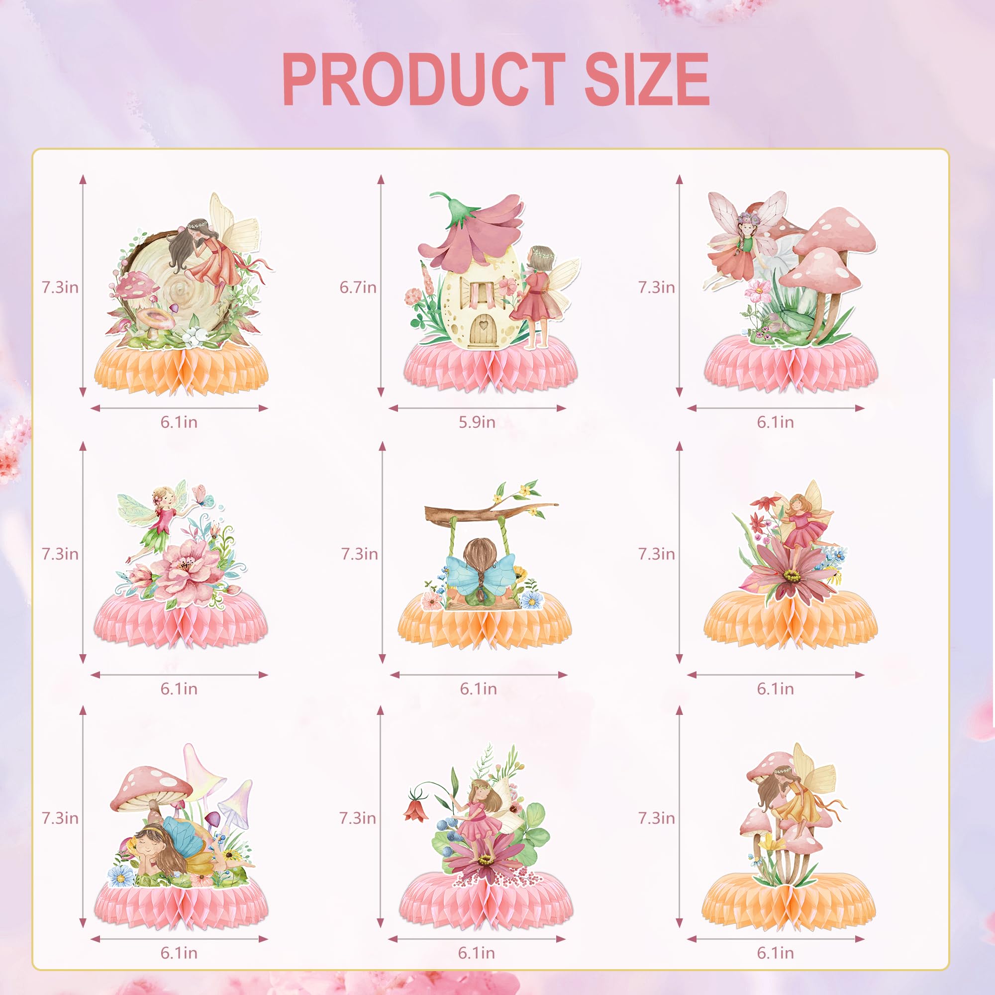 Kit di decorazioni per feste di compleanno – 9 pezzi centrotavola a nido d'ape per la decorazione della tavola farfalla fiore fate decorazioni per feste a tema per la mia fata primo compleanno baby