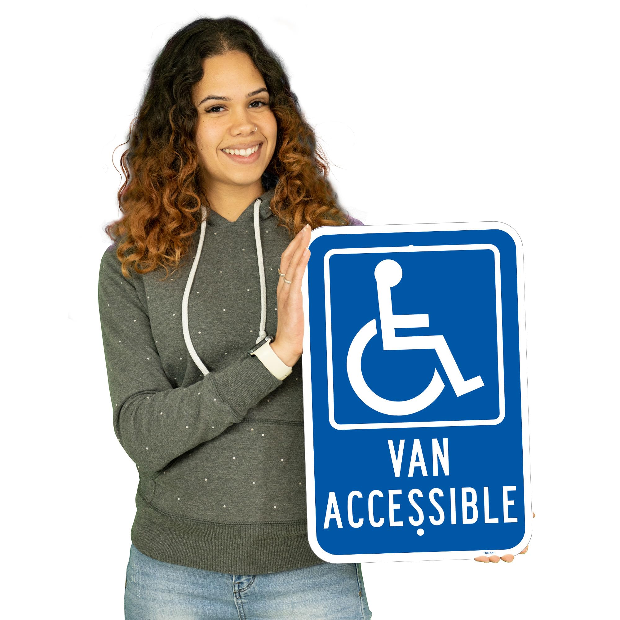 Brimar - Señal de aparcamiento accesible para furgoneta de 12 x 18 pulgadas - Aluminio blanco inoxidable - Texto y símbolo llamativos - Fácil instalación
