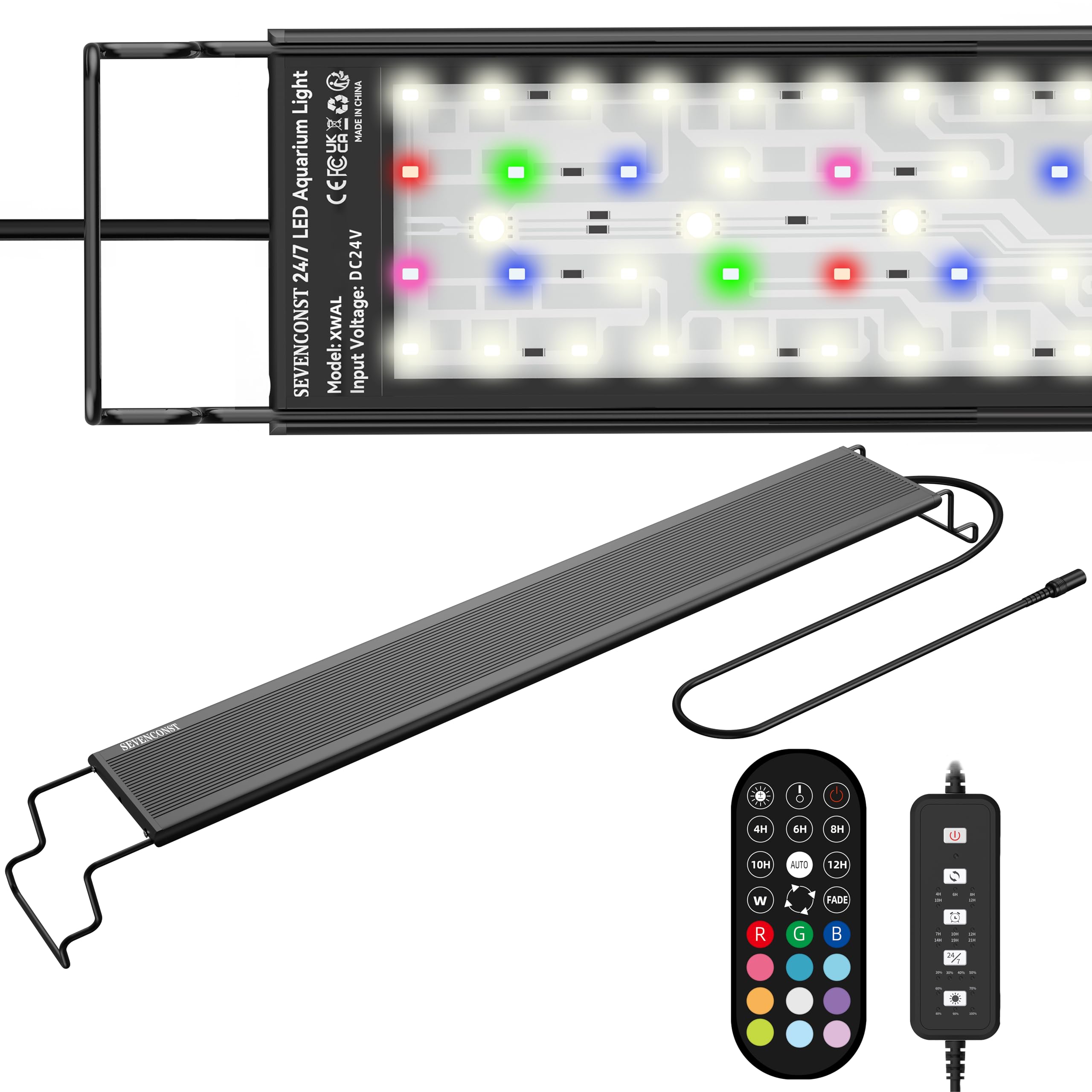 24/7 LED Aquarium Light with Remote for 46-56 Inch Plant & Fish Tank IP68, 12-Color & Gradient & Full Spectrum Light with Timer, Auto On/Off, Brightness, Extendable Brackets for Freshwater
