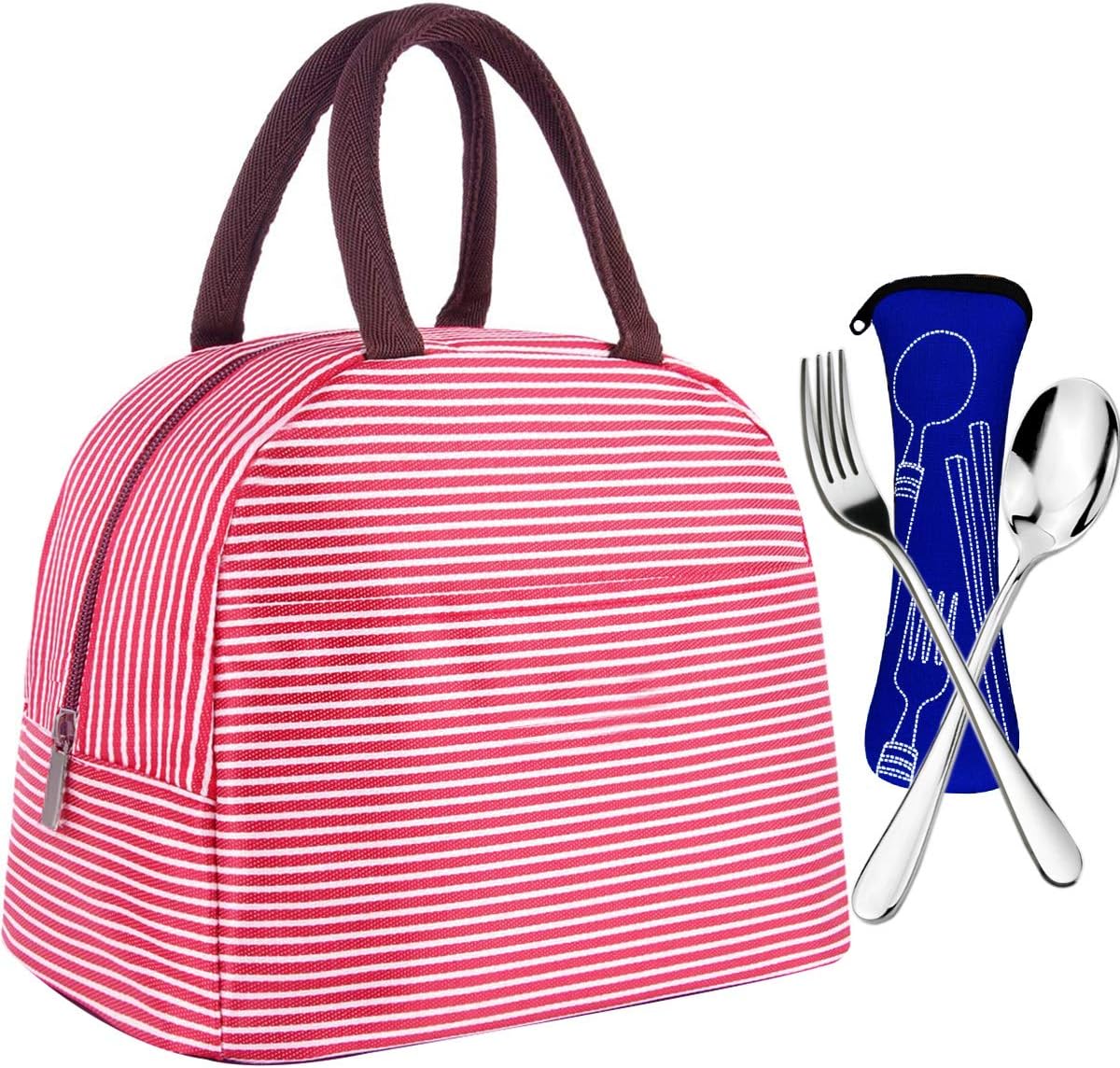 Lunch Bag with Lunch Utensils- Insulated Lunch Bag for Women Men, Waterproof Large Lunch Bag Lunch Tote for Workers School Kids - Red
