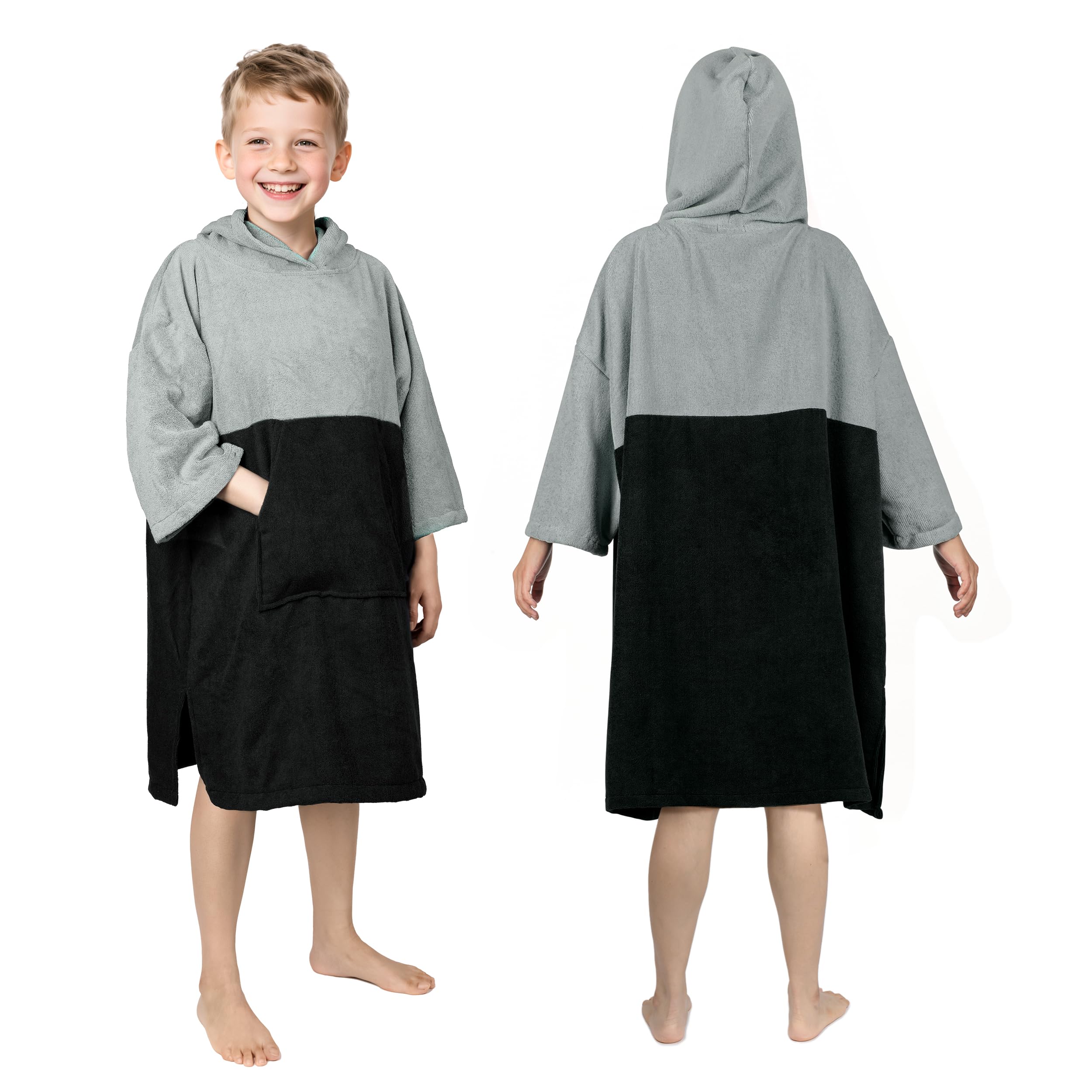 Serviettes de plage à capuche pour enfants de 6 à 13 ans, manches 3/4 pour grands enfants, serviettes de bain épaisses