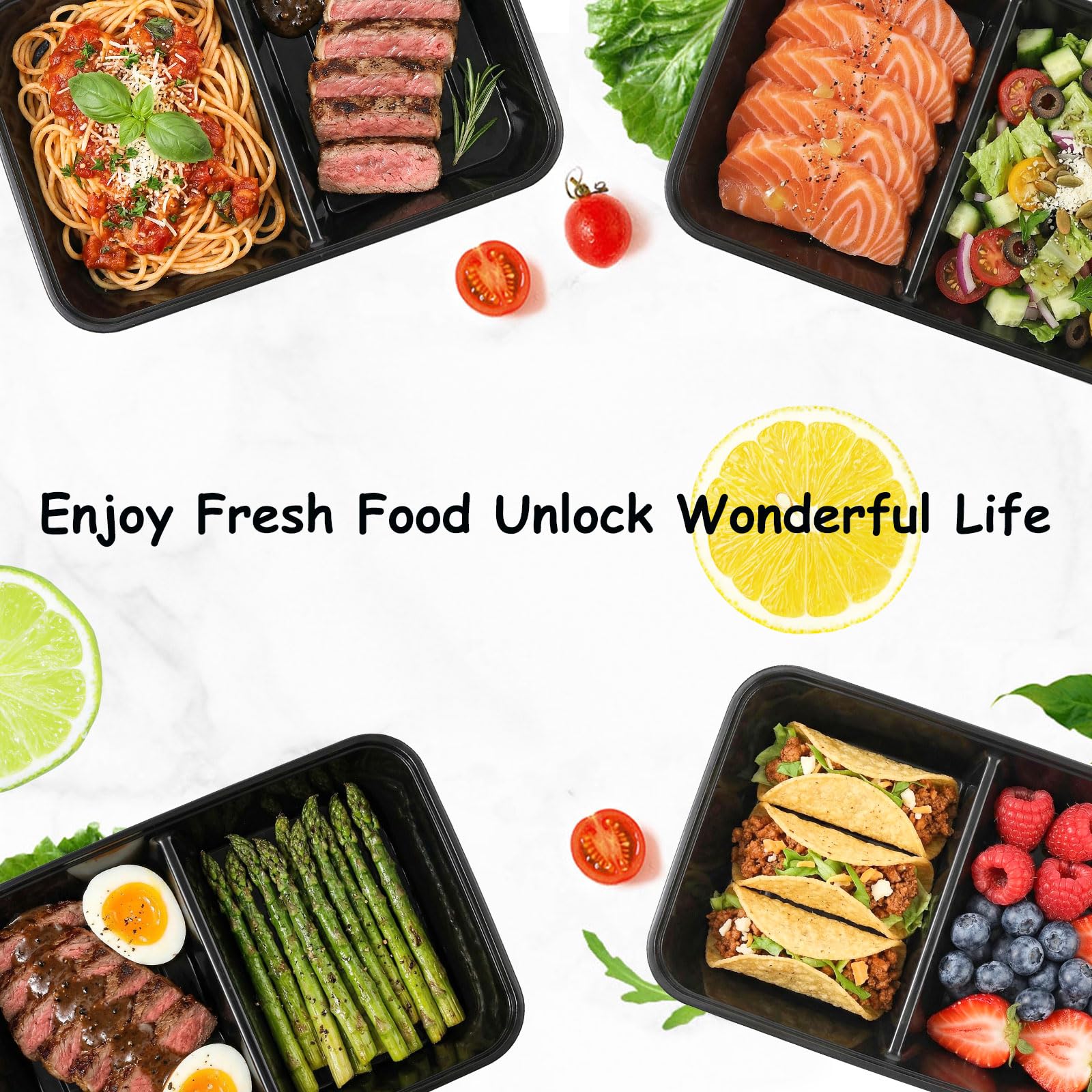 25PCS Contenitori Per Alimenti Ermetici Di 2 Scomparto Scatole Bento Riutilizzabili Per Il Cibo Recipienti Plastica Insalate Snack Campeggio