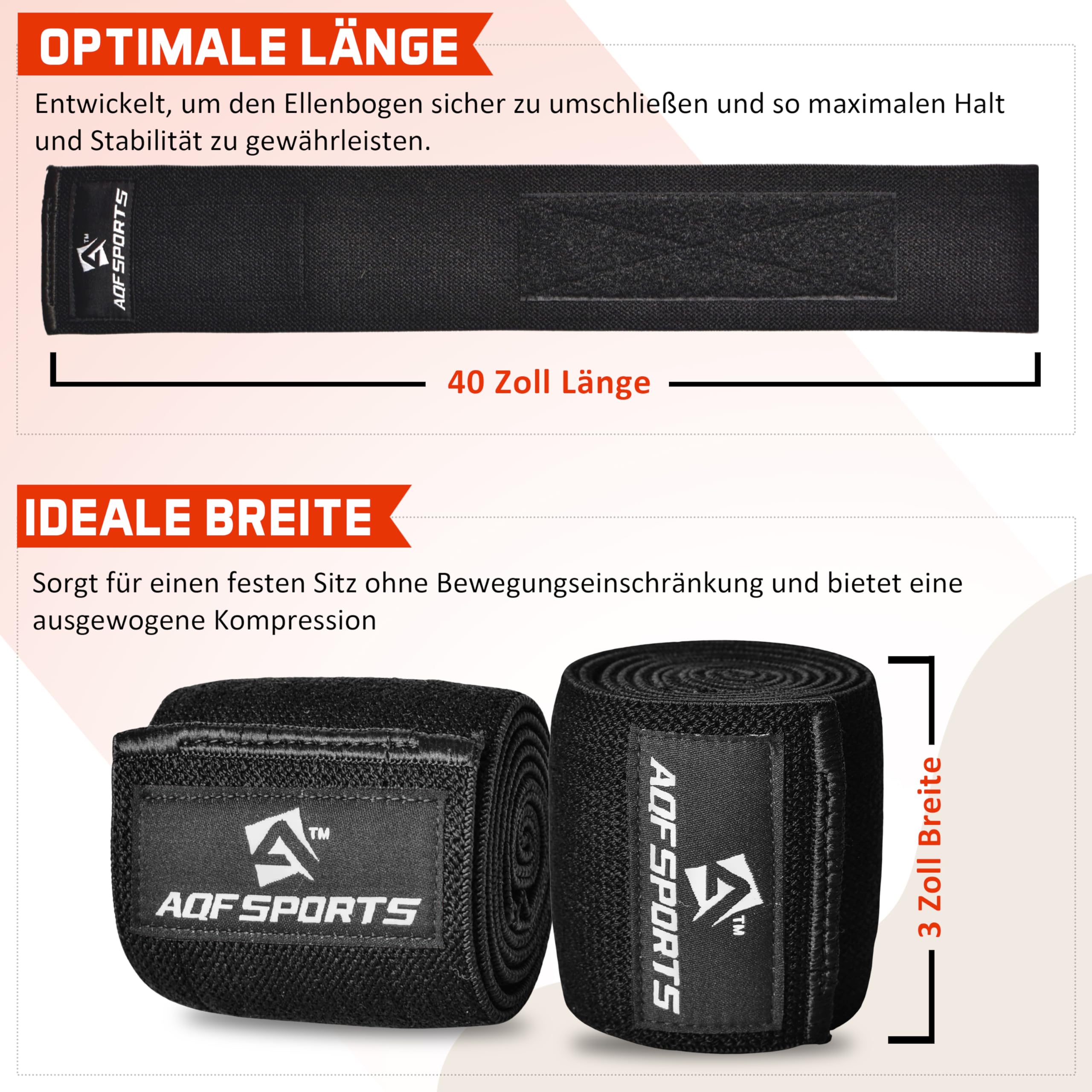 AQF Fitness Ellenbogenbandagen für Gewichtheben (Paar)- 101,6 cm Elastische Bandagen für Kraftsport, Powerlifting Zuverlässige Ellbogenschützer für Bankdrücken & Fitnessstudio Training (Schwarz)