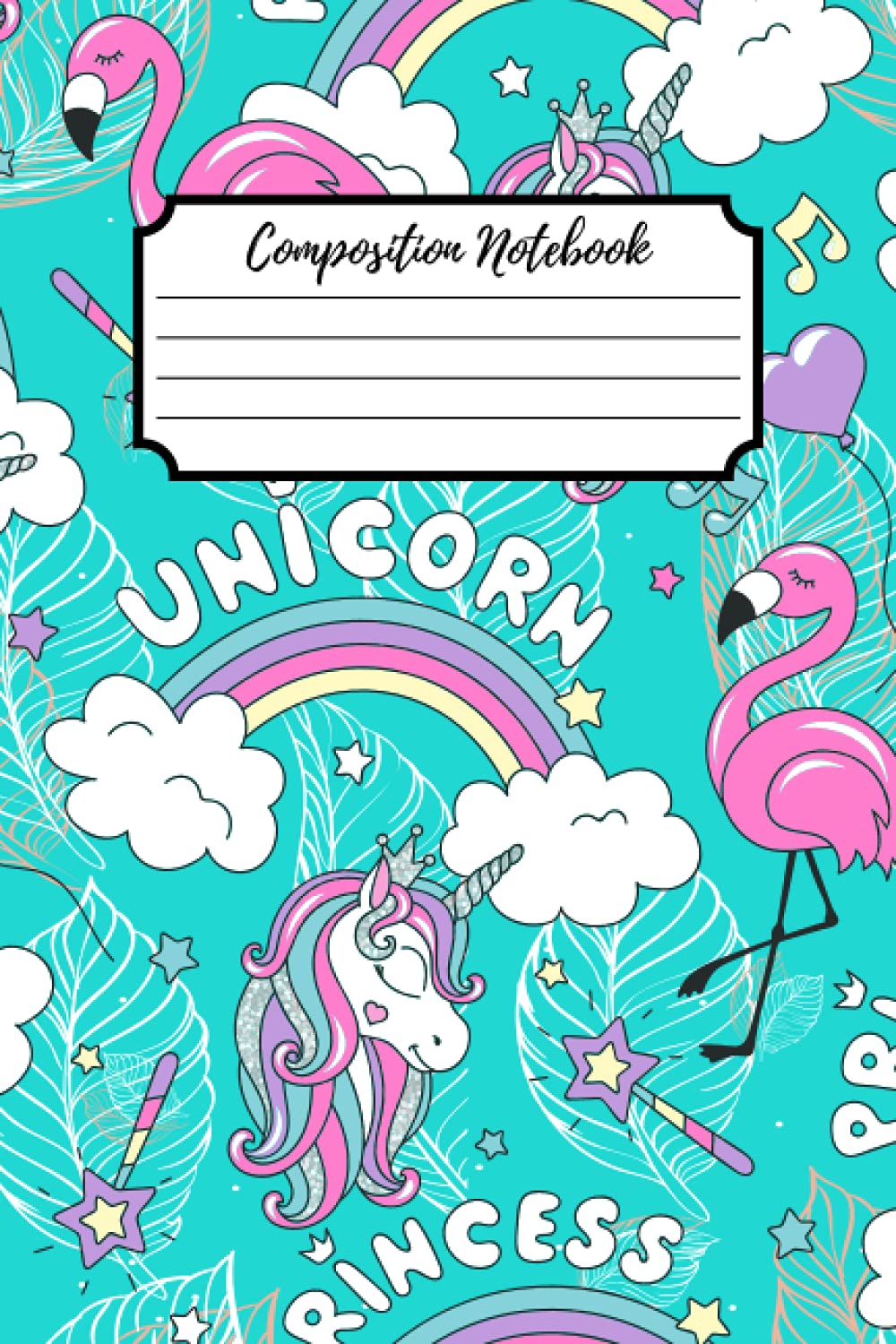 unicorn colorful rainbow composition notebook journal for student kids girls: College Rule Lined book