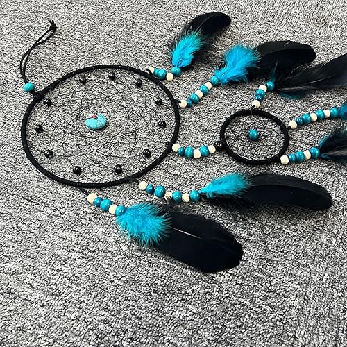 Miniatura 3 de Atrapasueños para adultos, decoración de habitación azul y negro atrapasueños para dormitorio, decoración de pared colgante hecho a mano, regalos