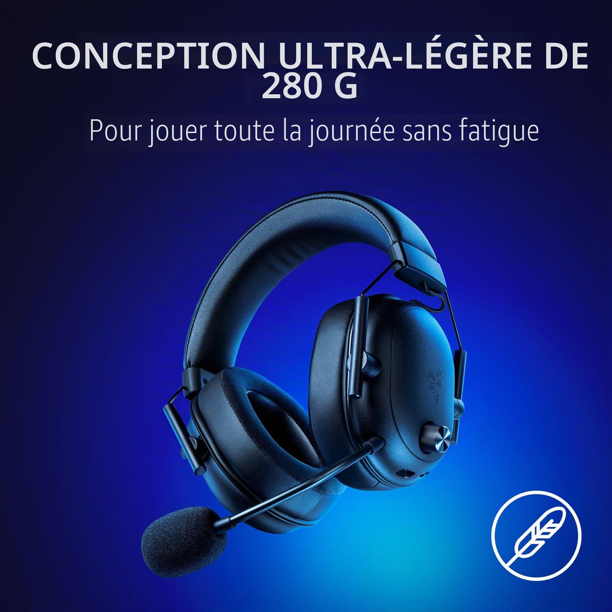 Razer BlackShark V2 HyperSpeed Casque de jeu sans fil : 280 g léger – Audio spatial THX – Micro pliable – Pilotes de 50 mm – 2,4 GHz, Bluetooth ou USB – Batterie de 70 heures avec charge USB de type C
