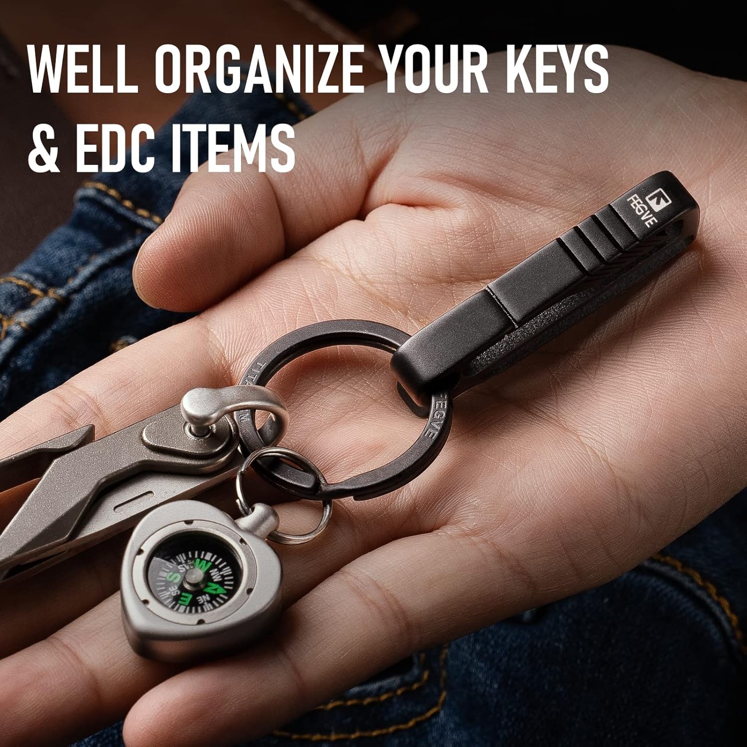 FEGVE Titanium Quick Release Keychain Clip, Belt Key Clip with Key Ring