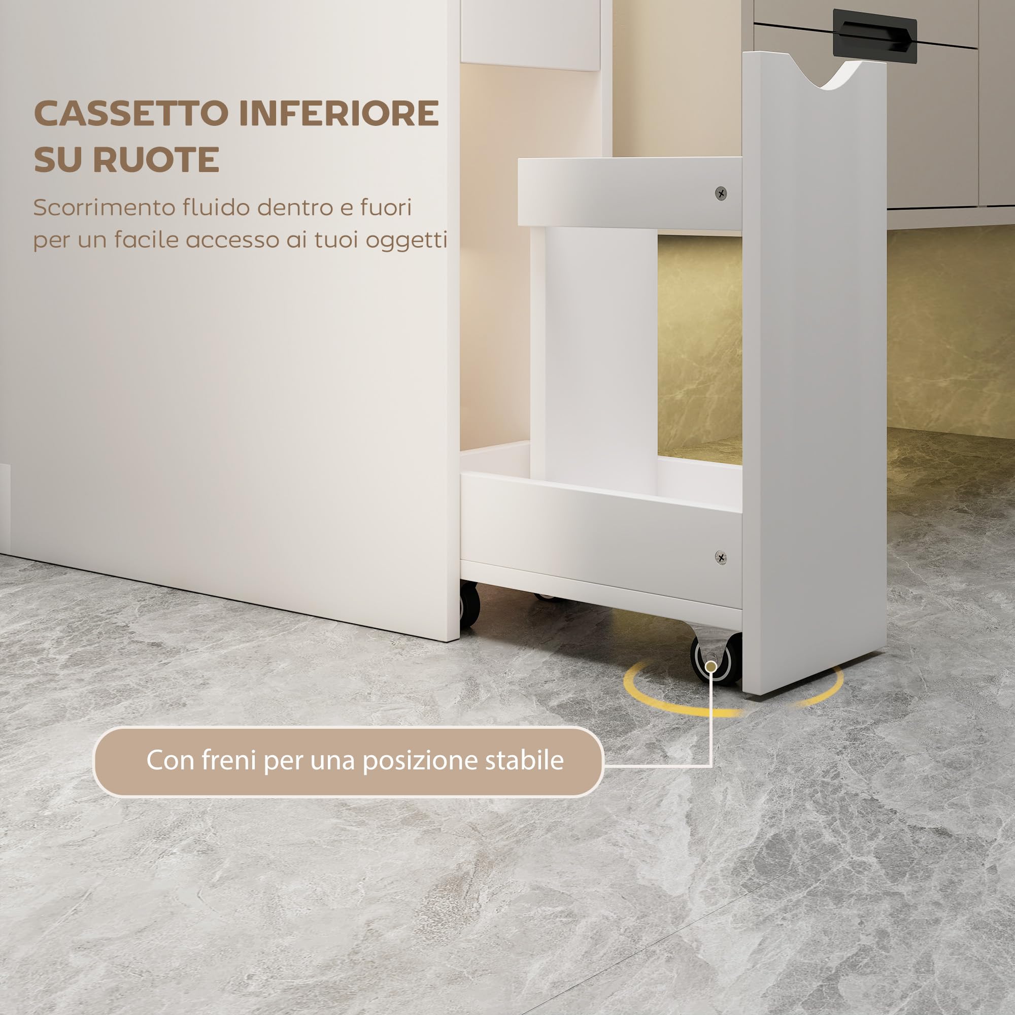 HOMCOM Mobile Bagno Slim, con Cassetti e Ripiani, 20x45x115 cm Bianco | Mobiletto Bagno Salvaspazio, con Cassetto e Rotelle, Colonna per Sala da Pranzo Soggiorno