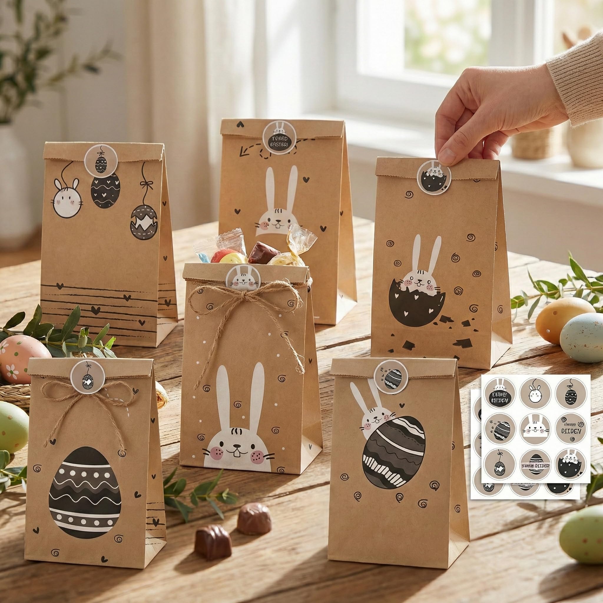 6PCS Sacchetti per la caccia alle uova di Pasqua con anici, Sacchetti