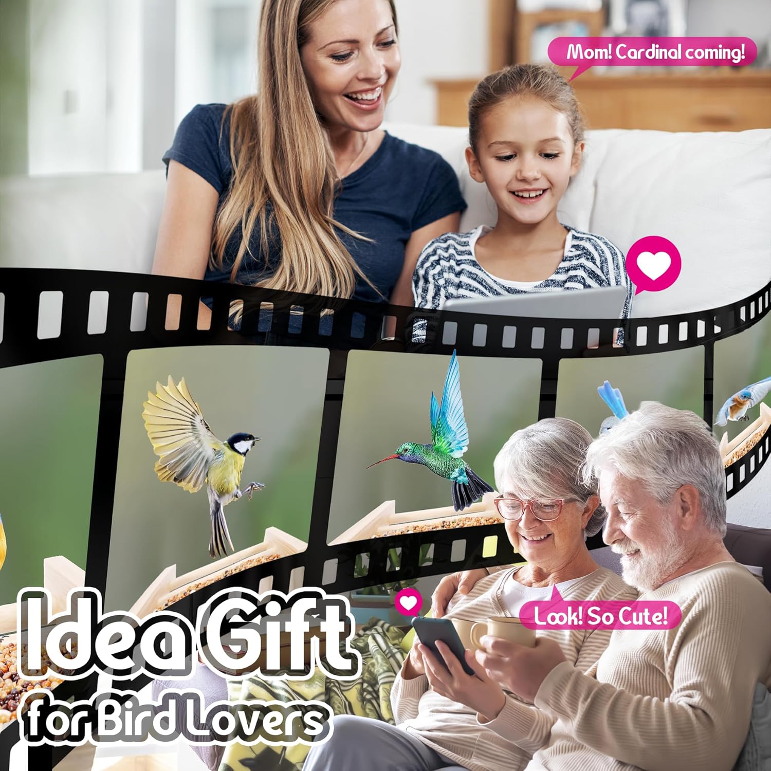 Smart Bird Feeder with Camera, 2.5K HD Camera Bird Feeder, AI Identify, Solar & Battery Powered, Auto Capture & Notify in Time, Bamboo Wooden, Ideal Gift for Family(1.55L) - Image 7