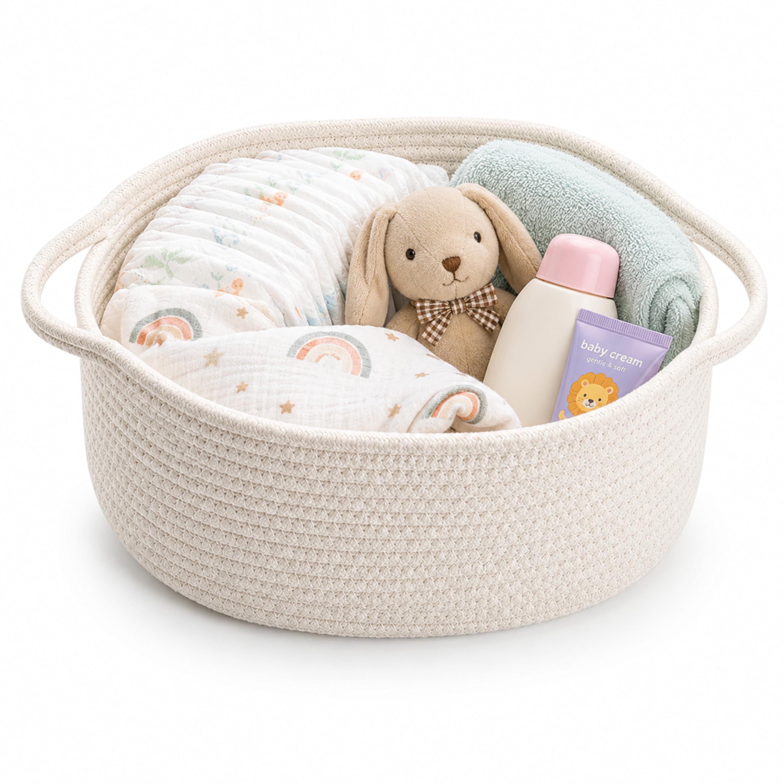 MOM CARE Cotton Rope Basket,Baby Essentials, Toy, Storage Organizers With Handle Durable and Sturdy Bin White-image-15
