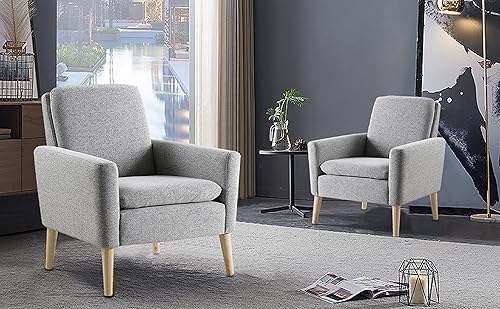 Miniatura 6 de Lohoms Silla decorativa moderna de mediados de siglo, tapizada de tela, cómoda silla de lectura para dormitorio, sala de estar, asiento de sofá