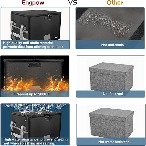 Miniatura 47 de ENGPOW - Caja ignífuga con cerradura, organizador de almacenamiento con cremalleras, caja de documentos ignífuga plegable con asa, caja de seguridad