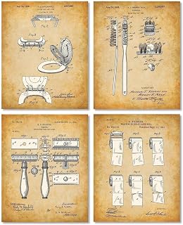 Original Bathroom Patent Art Prints - Set of Four Photos (8x10) Unframed - Makes a Great Gift and Bathroom Decor Under $20