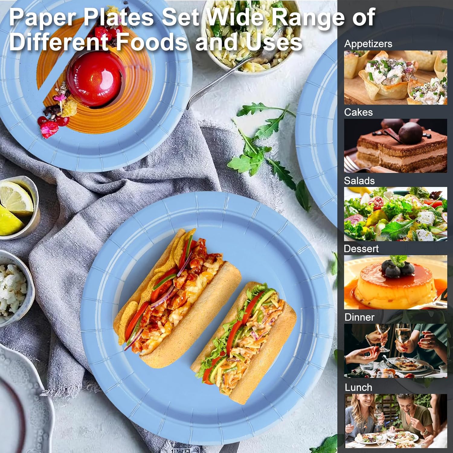 Light Blue Disposable Paper Plates -400GSM-50 x 10" Dinner Plates and 50 x 8 Dessert Plate,for Family Use,Birthday,Anniversaries,Engagements and More - Image 4