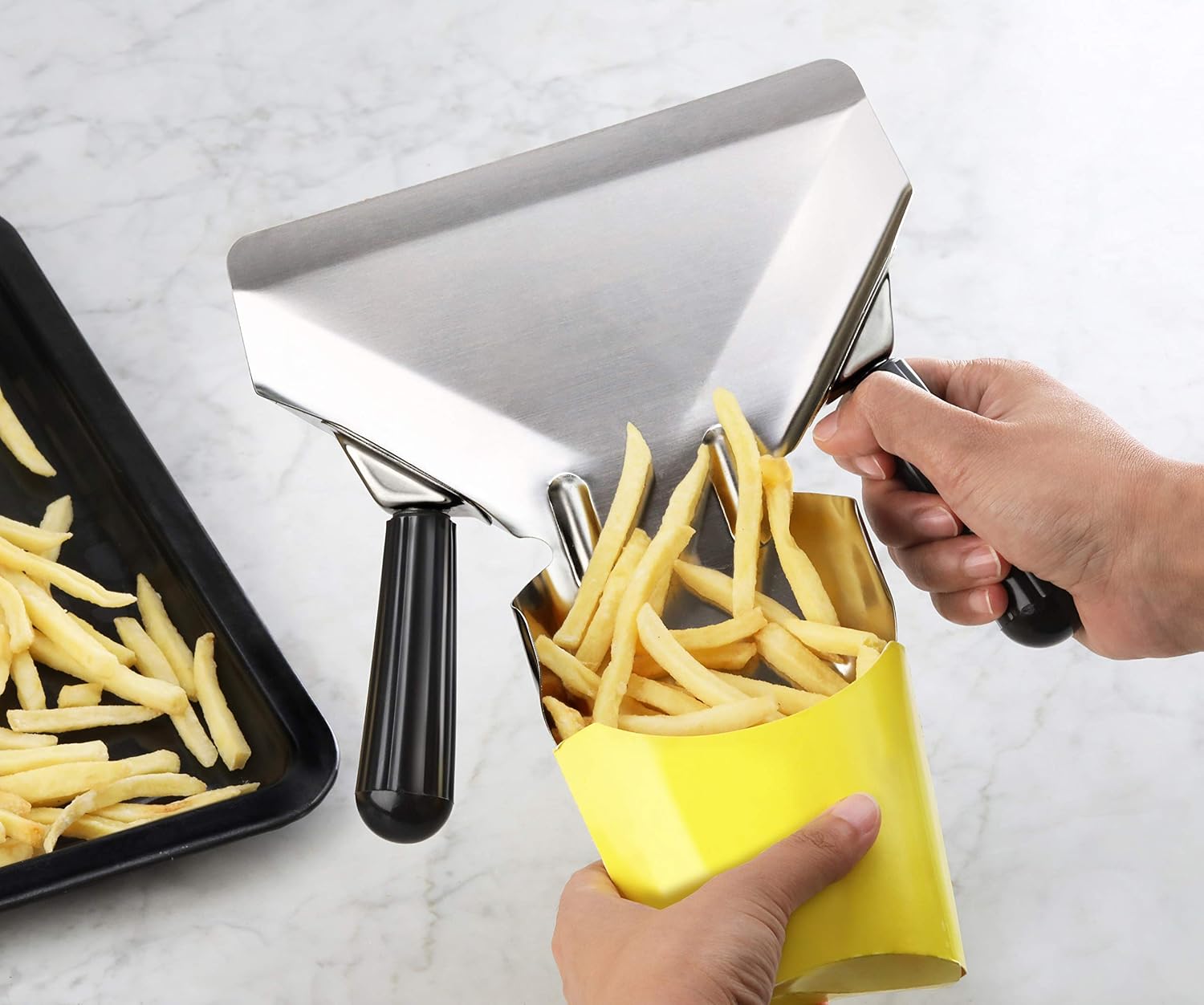 New Star Foodservice 37784 Stainless Steel Commercial French Fry Bagger with Dual Handle