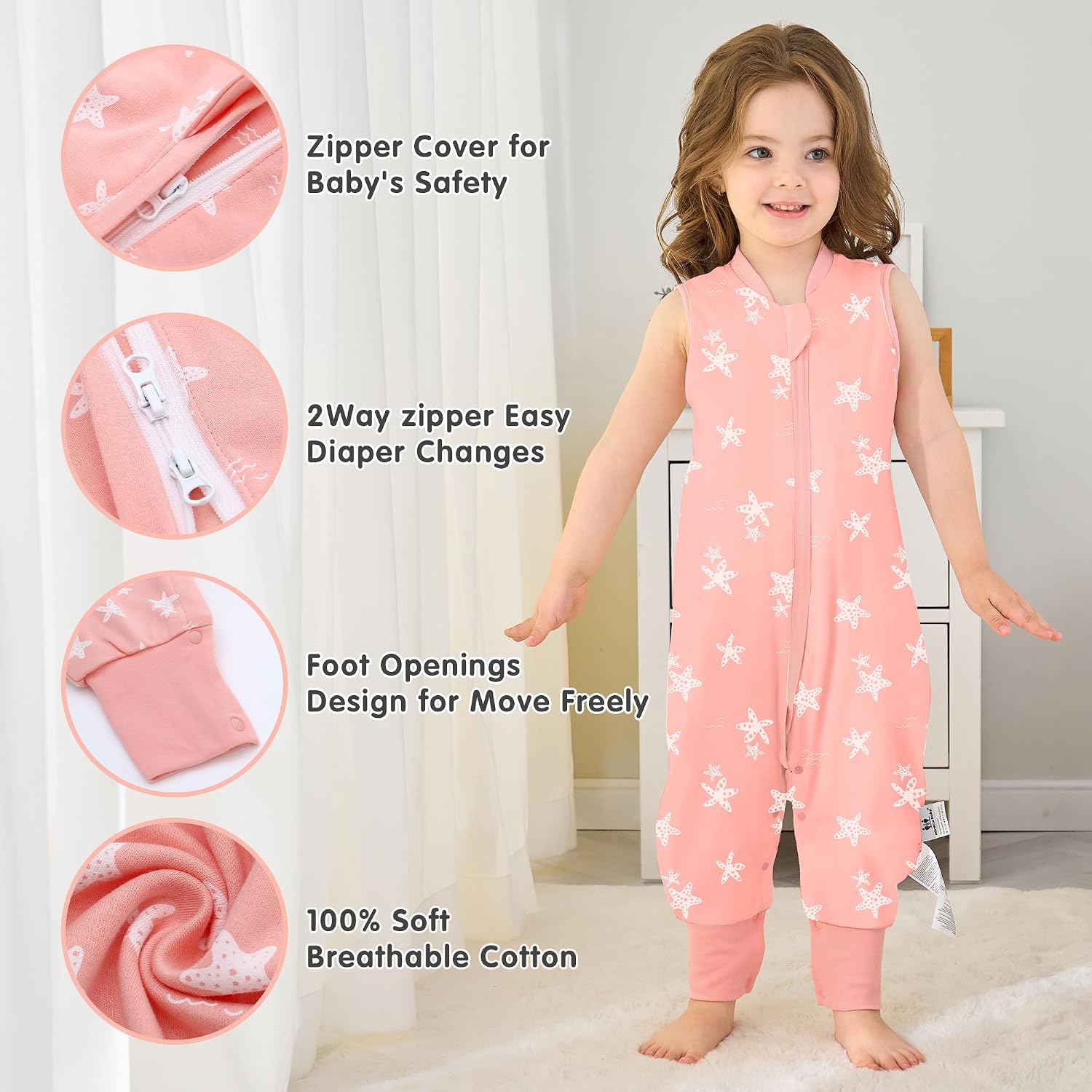 Miracle Baby Sleep Sack with Feet, 1.0 TOG Wearable Blanket for Toddlers, Sleeveless Baby Sleeping Bag with Leg Openings