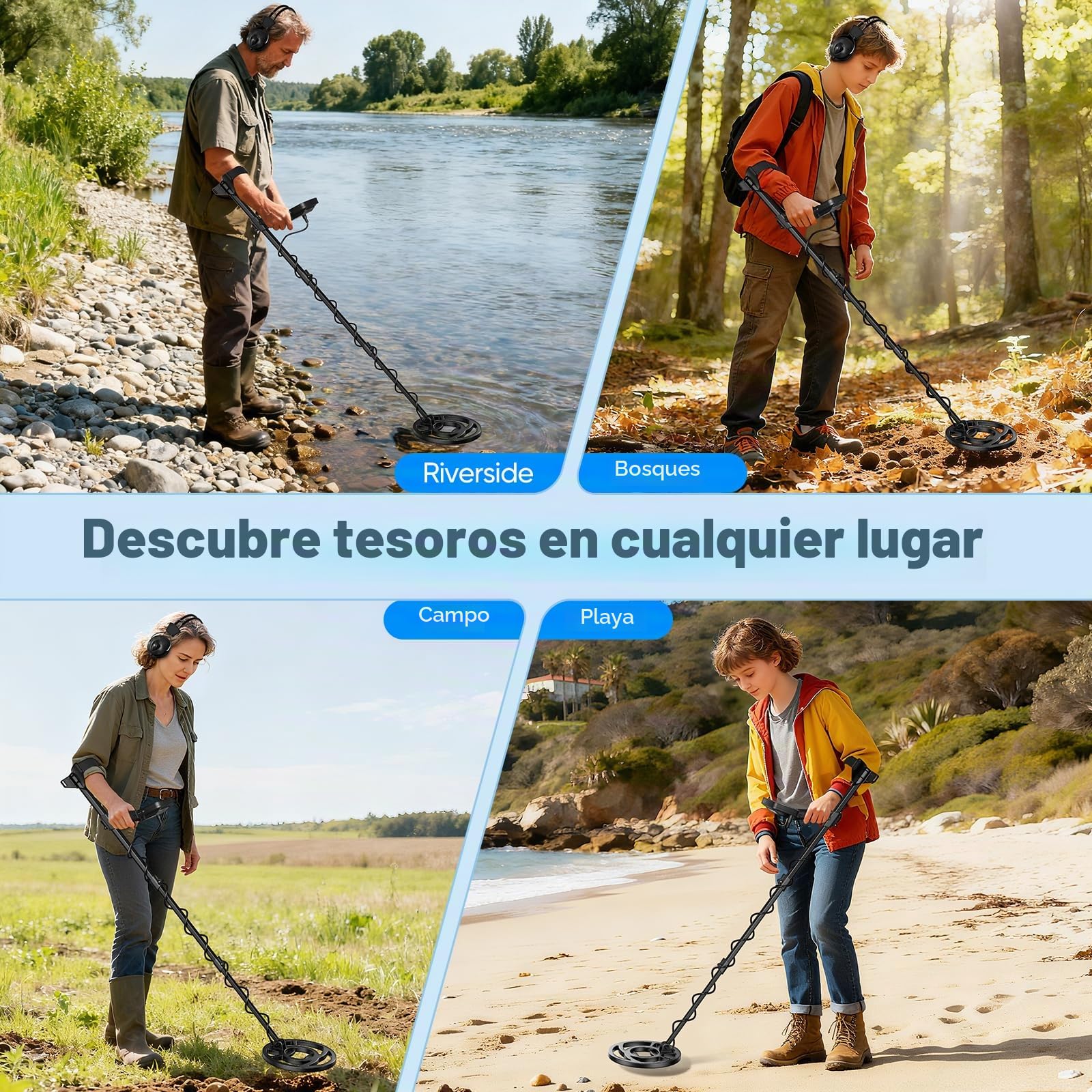 Detector de Metales para Adultos y Niños, Longitud, Sensibilidad y Audio Ajustables, Todos los Modos Metal/Disc/PP, Pantalla LCD, Kit de Detector de Oro Profesional para la Playa (GT965H)