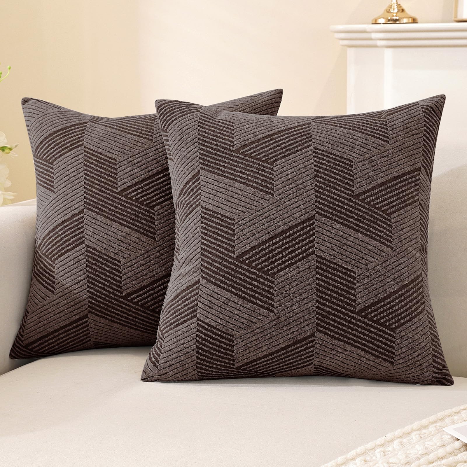 Kissenbezüge Dekokissen, Quadratische Kissenbezüges, Moderne Dekokissen Weiche Kissenbezüge für Wohnzimmer, Sofa Schlafzimmer Zuhause Dekor (Braun,45 x 45 cm)