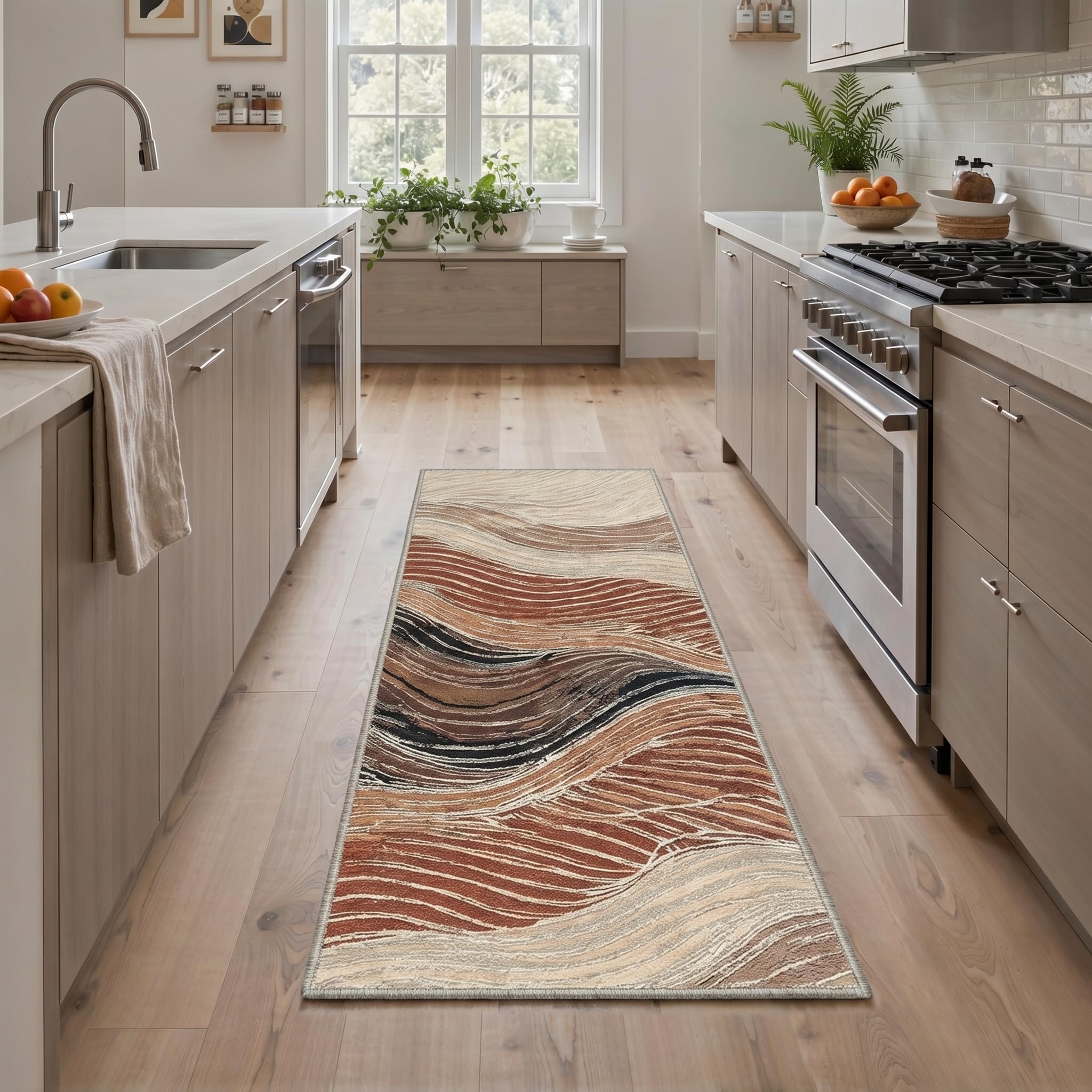 BEIMO 2x5 Runner Rug for Hallway, Caramel Sand Washable Abstract Rug