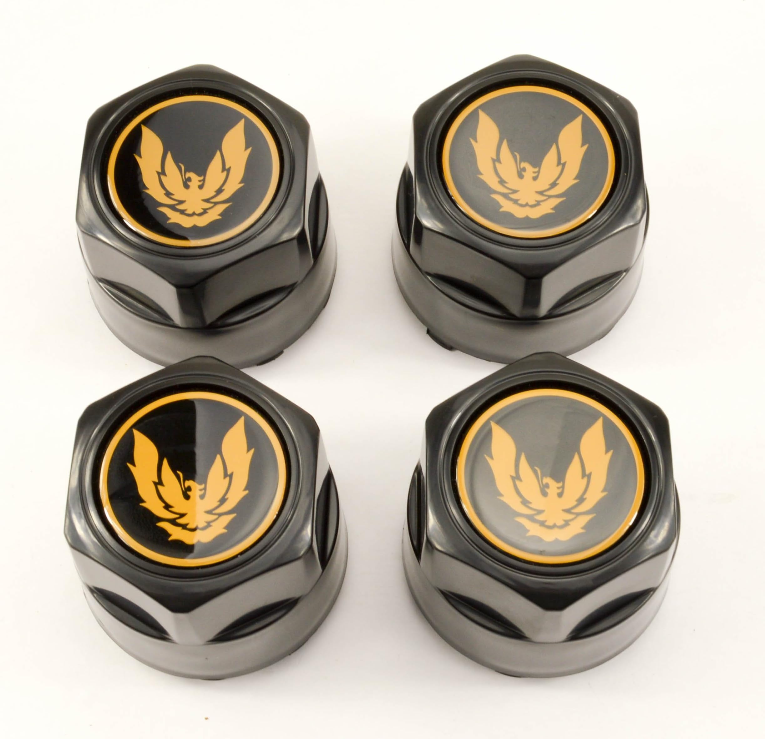 Set of 4 New GM Licensed 82-92 Pontiac Firebird Trans Am Formula GTA Aluminum Wheel Hub Center Caps Gold Bird