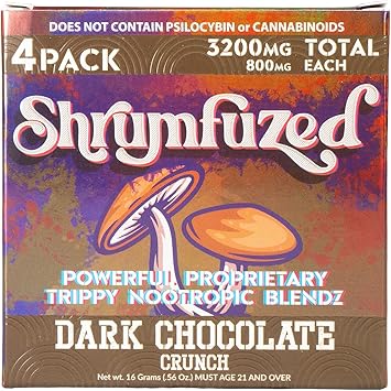 Shrumfuzed Shrumfuzed - Proprietary Nootropic Gummy 3200mg - Lions Mane, Reishi, Chaga, and Cordycep Nootropic Mushroom Blend 4, Dark Chocolate Crunch