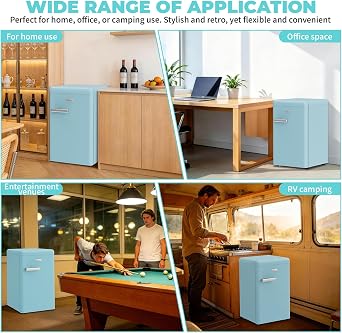 VELPAX Retro Mini Fridge, 72L Large Capacity, 43dB Quiet, Vintage Design with LED Light, 7 Temperature Control, for Bedroom, Office, Kitchen & Bar [Energy Class E] (Soft Green)