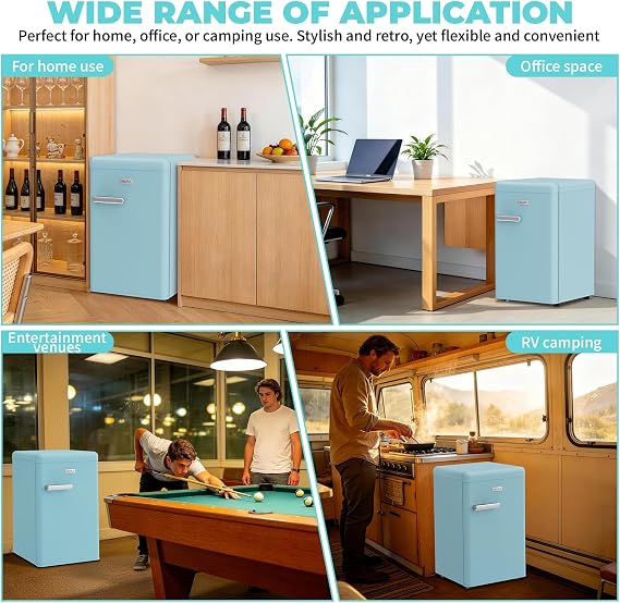 VELPAX Retro Mini Fridge, 72L Large Capacity, 43dB Quiet, Vintage Design with LED Light, 7 Temperature Control, for Bedroom, Office, Kitchen & Bar [Energy Class E] (Soft Green)