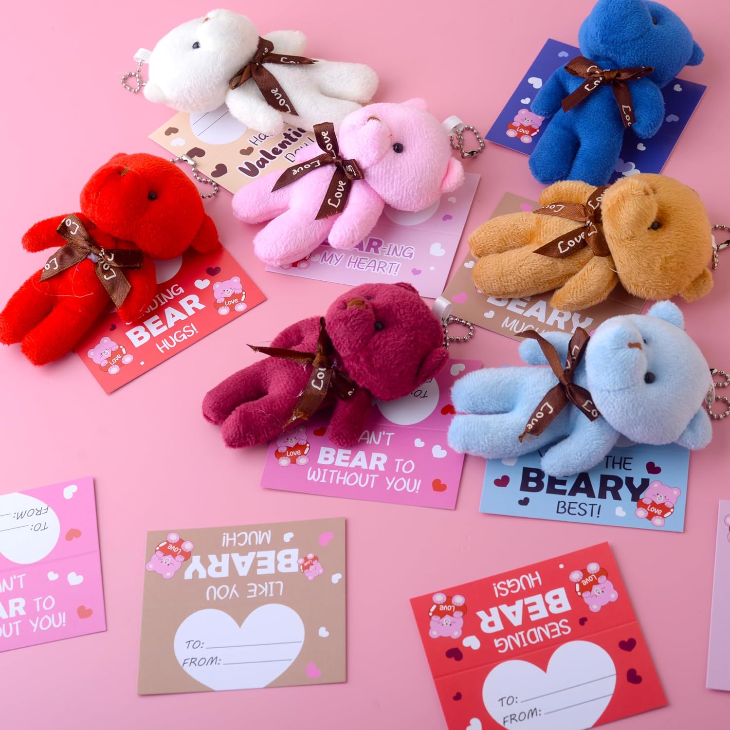 28 Pack Valentines Day Cards for Kids School with Plush Bears Toys Stuffed Animals, Valentines Day Gifts For Kids Classroom Exchange With 7 Designs Valentines Cards Party Favors