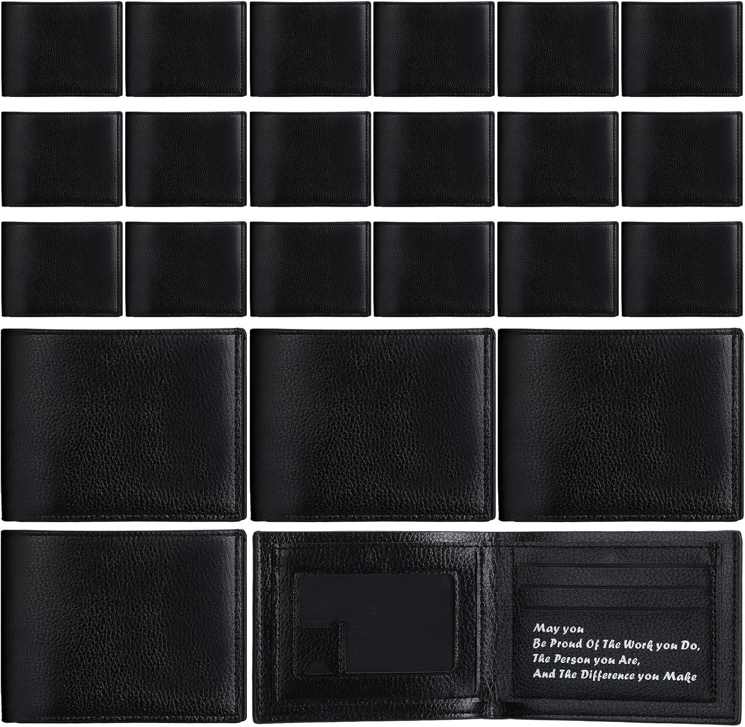 24 Pcs Mens Leather Wallet Bulk Personalized Wallet Men Engraved Leather Gift Christmas Gift for Coworkers(Black)